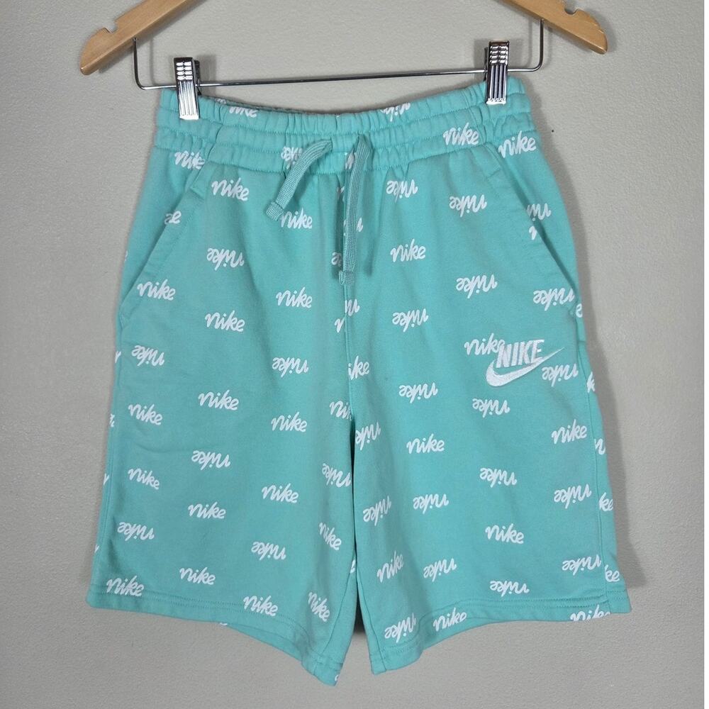 Nike Club Fleece All Over Print Mint Green & White Shorts Size Youth XL